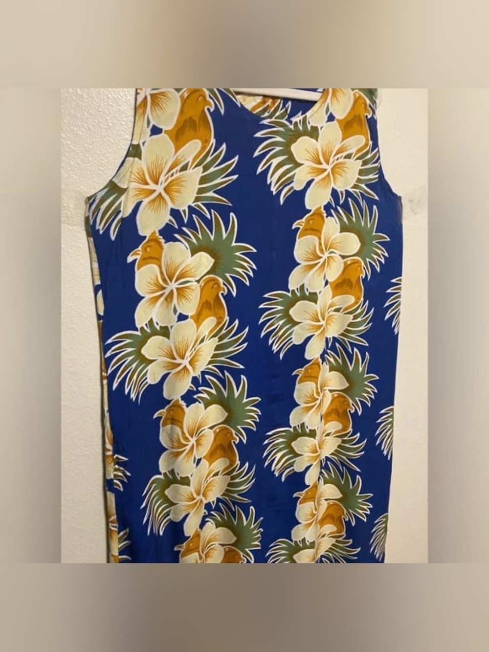 Tropical Floral Knee Length Dress XL | Hawaiian Sleeveless Resort Dress - Picture 3 of 5